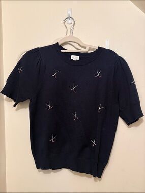 Le Lis Navy Short-Sleeve Golf Embroidered Crewneck Sweater